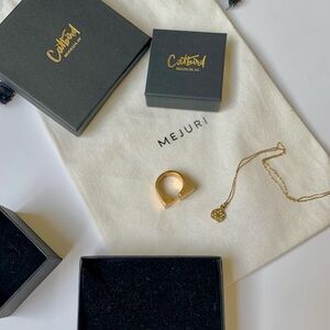 Geometric Dome Gold Ring and Pendant Necklace Bundle
